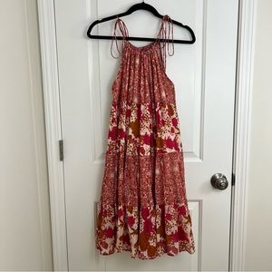 Anthropologie Carolina K Tiered Tie Strap Cotton Mini Dress Red Floral Size M